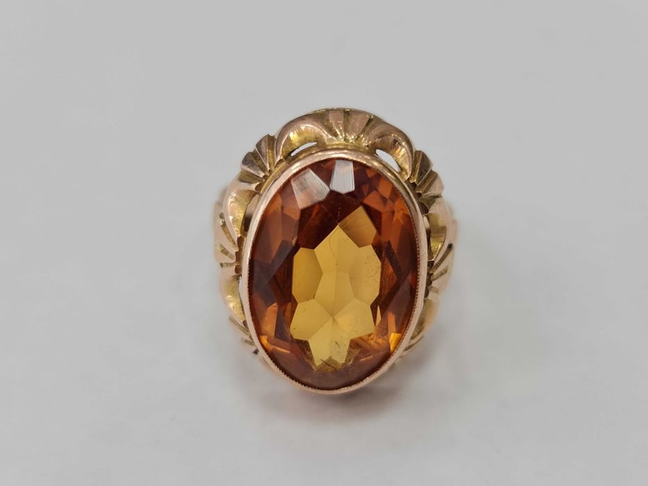 Polska 1963-86! Złoty pierścionek/ 585/ 12.00 gr/ R19/ Topaz Złocisty