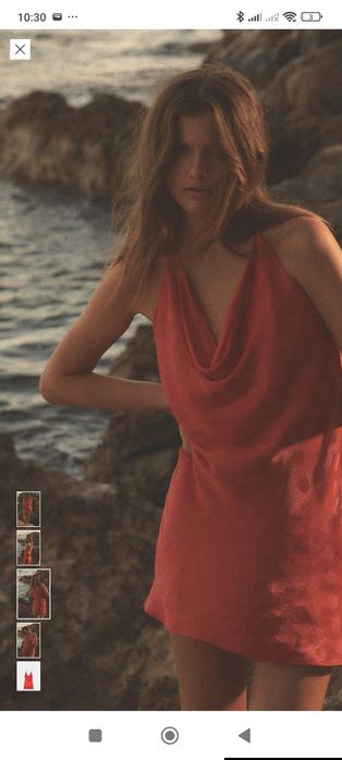 Nowa satynowa czerwona sukienka Zara S w grochy na ramiączkach mini