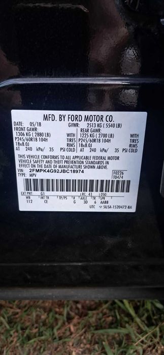 Ford Edge 2018 VIN 2FMPK4G92JBC18974 фото оголошення 9 з 18
