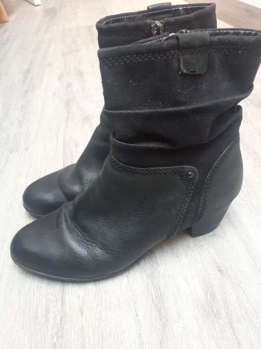 Medicus czarne  buty zimowe kozaki botki zamszowe skórzane marszczone