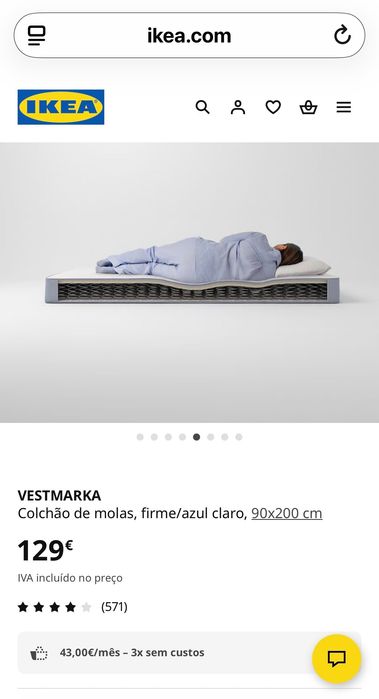 VESTMARKA
Colchão de molas, firme/azul claro, 90x200 cm