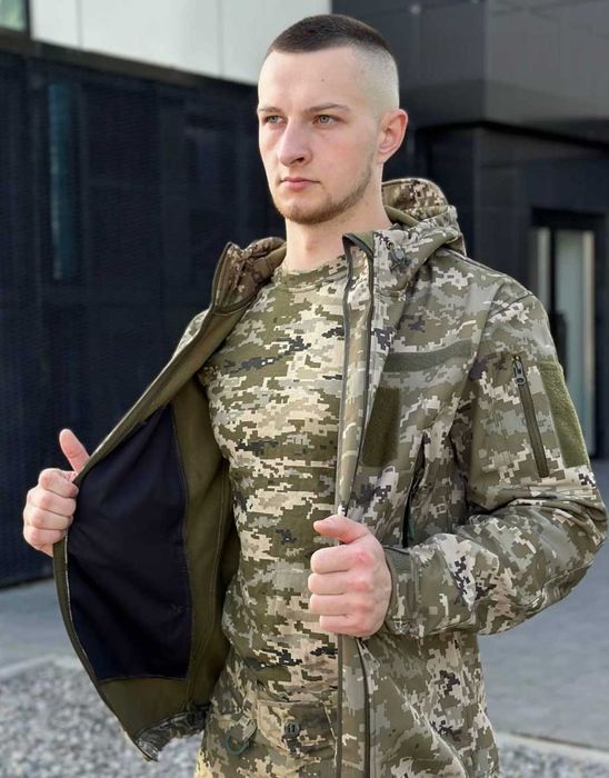 Військова куртка демісезонна SoftShel куртка піксель софтшел армійська тепла куртка вітровка