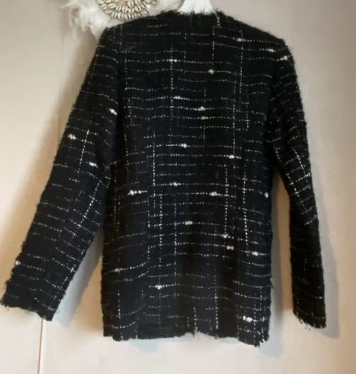 IRO Твідовий блейзер у чорно-білу клітинку з обробкою бахромою