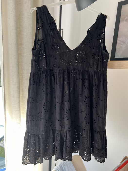 Sukienka letnia ażurowa czarna falbanka bawełna