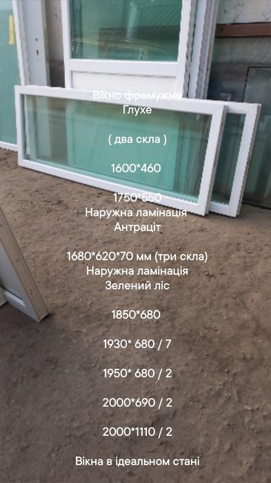 Окно / вікно 640*1510 мм , глухе металлопластикове,