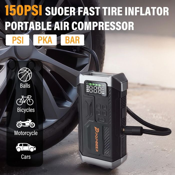 Booster 12V com Compressor de Ar 5000A, Lanterna, Powerbank, Car Start