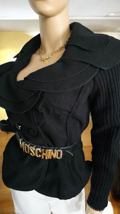 Cache Cache Francuski Spektakularny Ciepły Sweter Żakiet z Falbaną