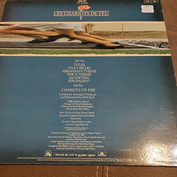 Płyta winylowa, Vangelis Les chariots de feu, Rydwany ognia, 1981