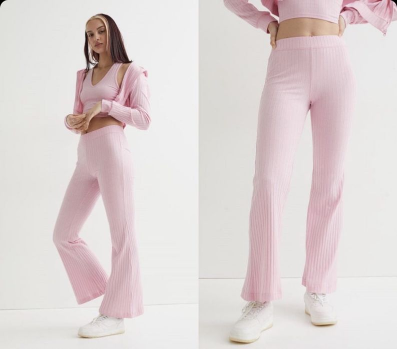 Штаны широкие клеш бежевые на высокой посадке h&m