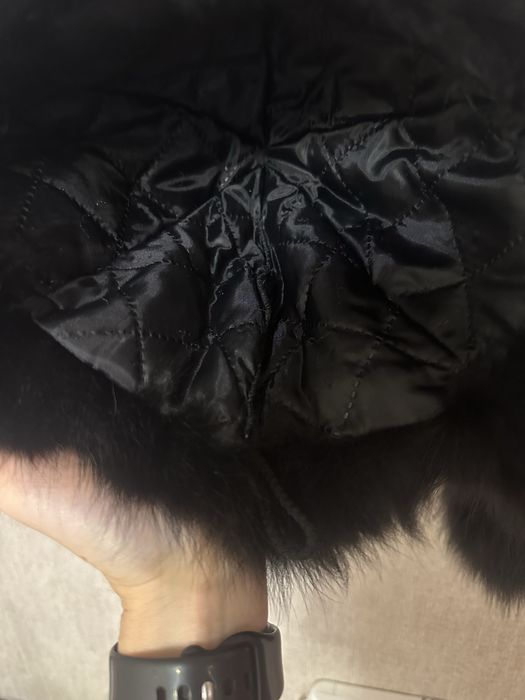 Шапка кожаная, песцовая натуральная/Шапка-парик (лиса)