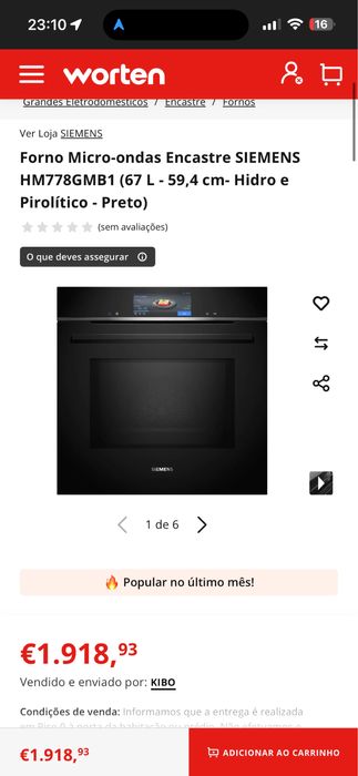 Forno  de encastre c/ Micro ondas  SIEMENS iQ700 -  HM778GMB1 (67 L - 59,4 cm- Hidro e Pirolítico
