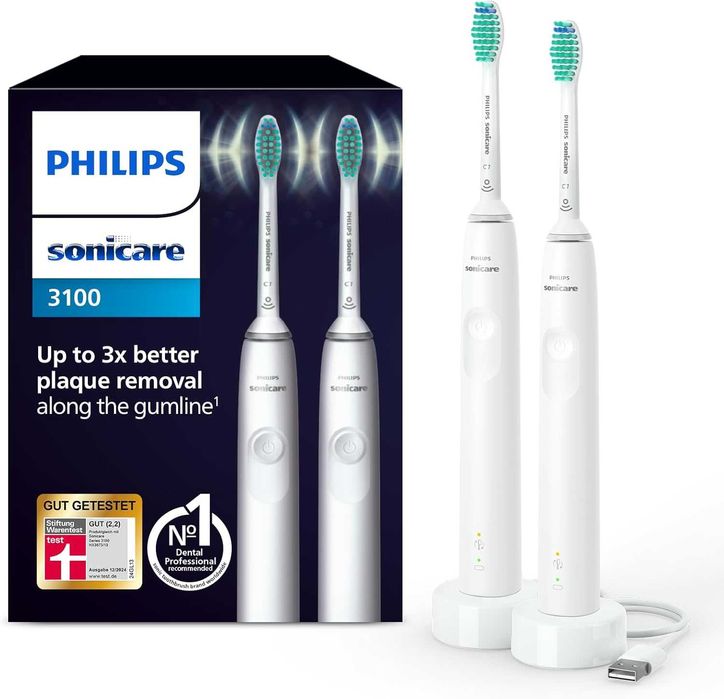 Philips Sonicare 3100 elektryczna , soniczna szczoteczki białe, dwupak