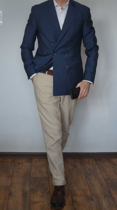 Marynarka dwurzędowa JOOP Slim Fit 46 S Wełna Moher Jedwab Granatowa