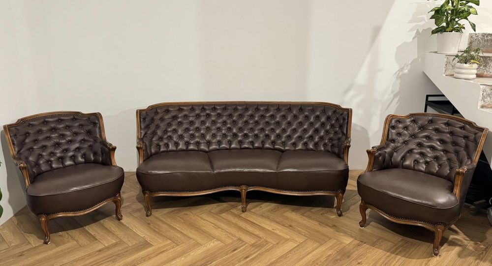 Elegancki komplet mebli- zestaw kanapa/sofa, fotele 3+1+1 skóra