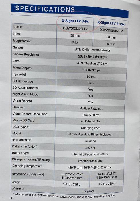 Приціл мисливський ATN X-Sight LTV 3-9x