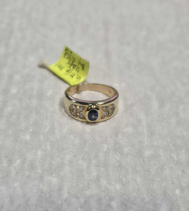 Pierścionek złoty Szafir + diamenty próba 750 Certyfikat