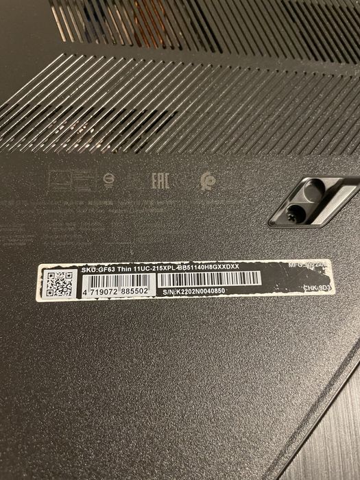 Laptop MSI thin RTX 3050 8GB, i5 11th gen, 32GB RAM, 1TB SSD M2.0