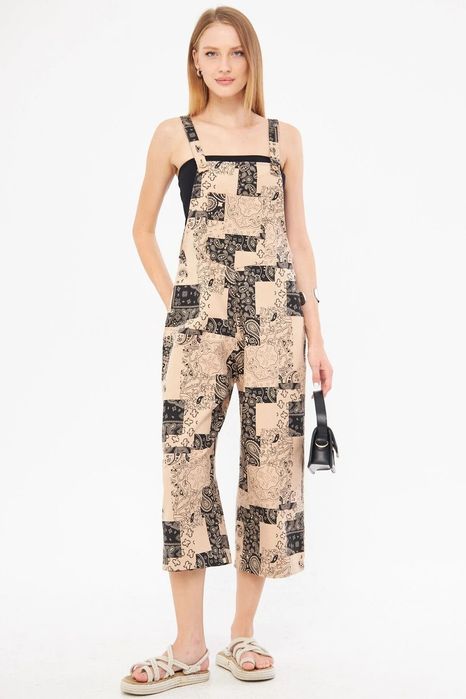 Kombinezon damski wzorzysty patchwork beż i czarny xl 5ia