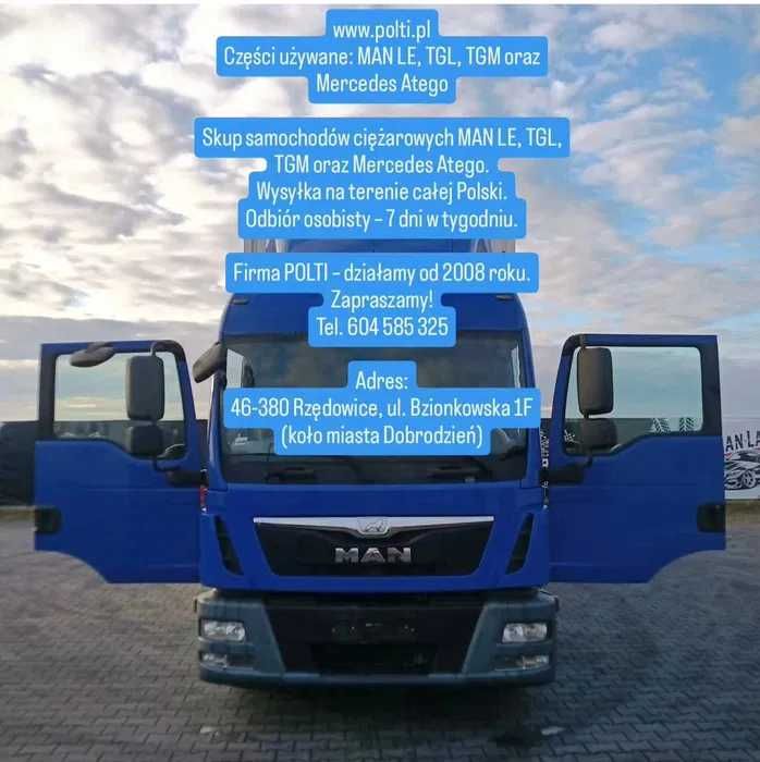 Części MAN TGL TGM Euro 4,5,6 8.180 8.210 12.240 12.250 12.290 Wysyłka