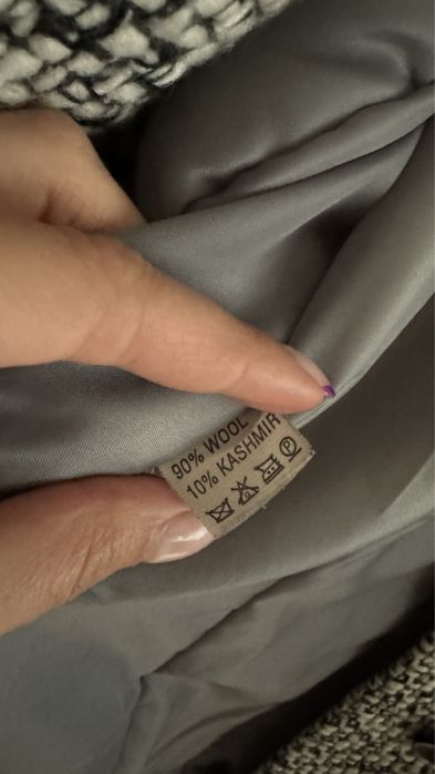 Płaszcz damski biało czarny, wełna i kaszmir, r 38