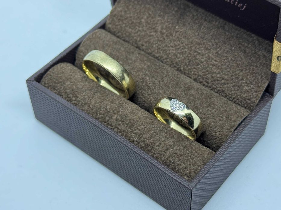 Komplet pięknych złotych obrączek W.KRUK  585 R-21/10 diamenty certyf