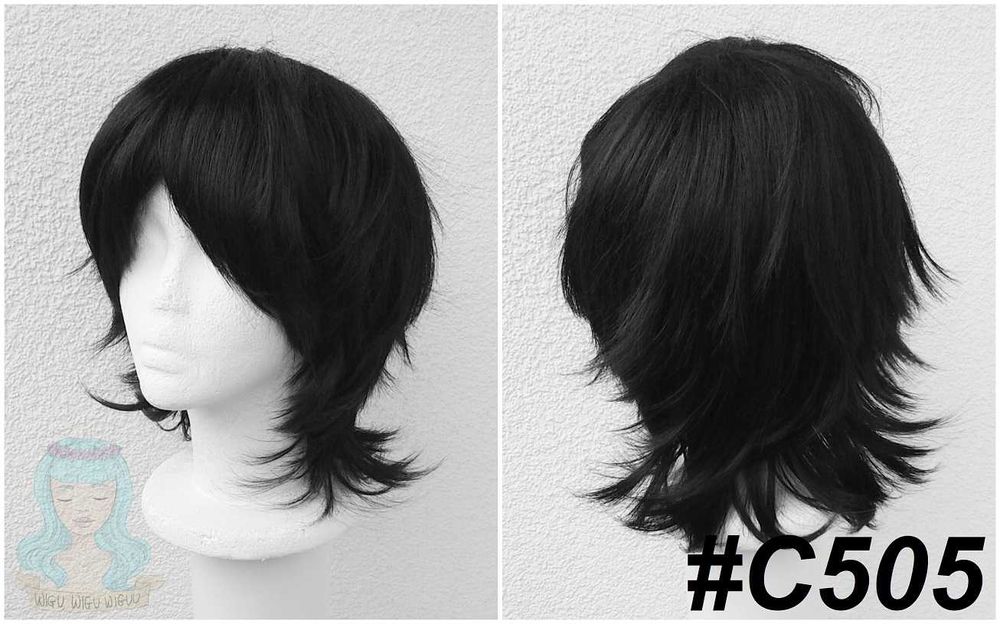 Czarna peruka krótka z dłuższym tyłem męska cosplay wig czarny męski