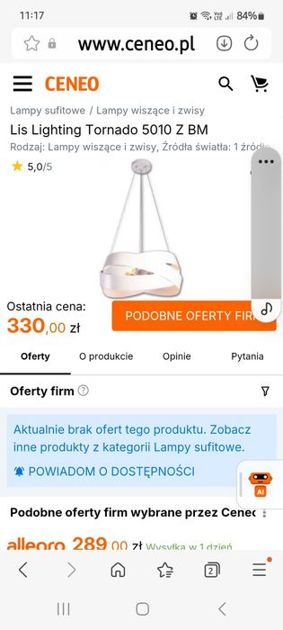 Komplet 2 lamp metal. Cena sklep około 300 zl/ szt