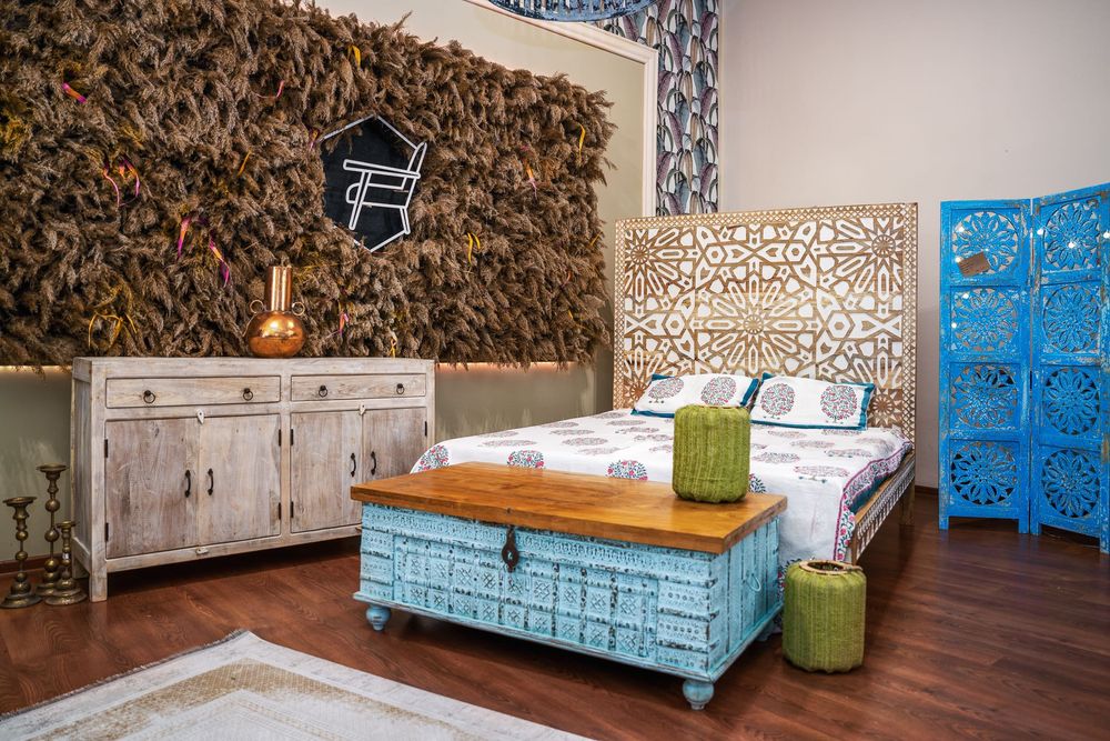 łóżko rama drewno mango rzeźbione bielone boho rustykalne 180x200