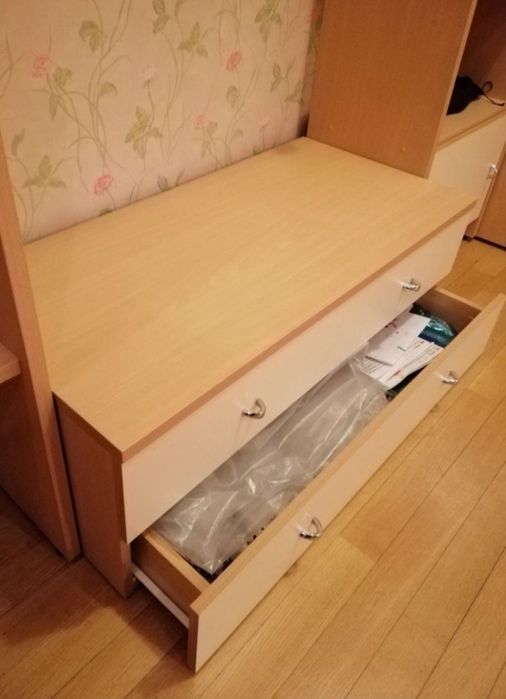 Тумба бежевая, комод деревянный 2 выдвижных ящика с ручками 35×95×45см