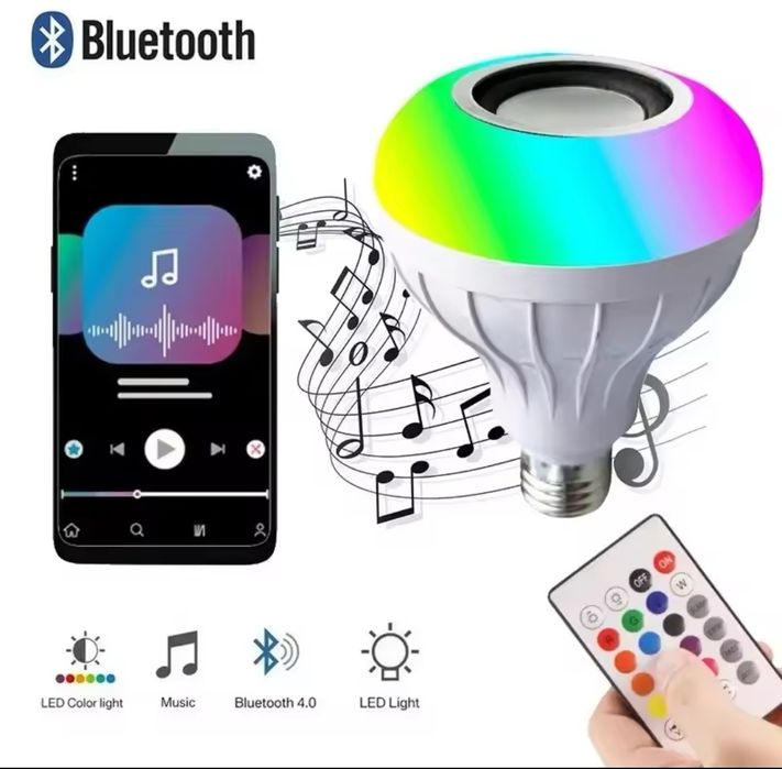 Lâmpada rgb com coluna musica