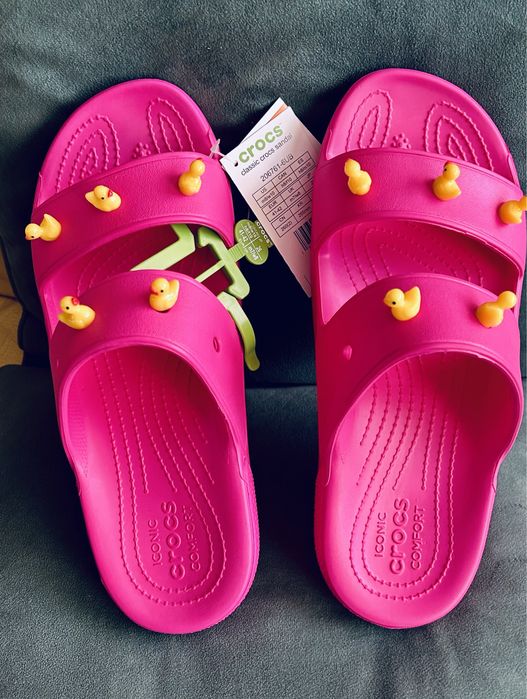 Klapki Crocs pink z żółtymi  kaczuszkami, 36-42
