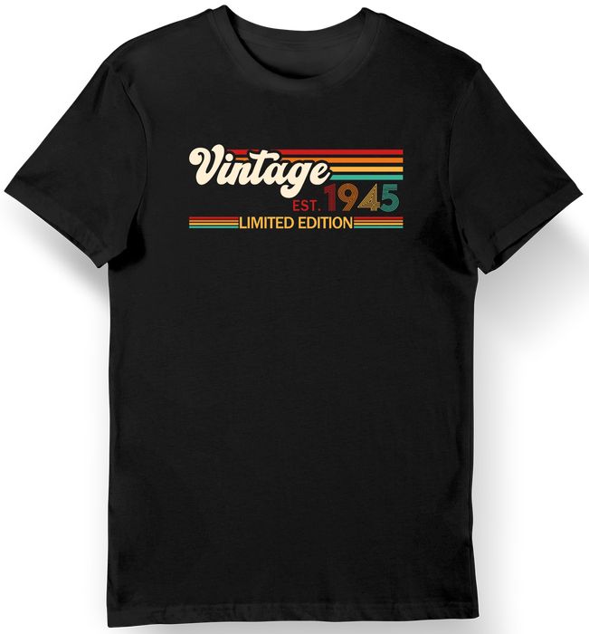 Koszulka męska na 80 urodziny 1945 vintage limited editon czarna L