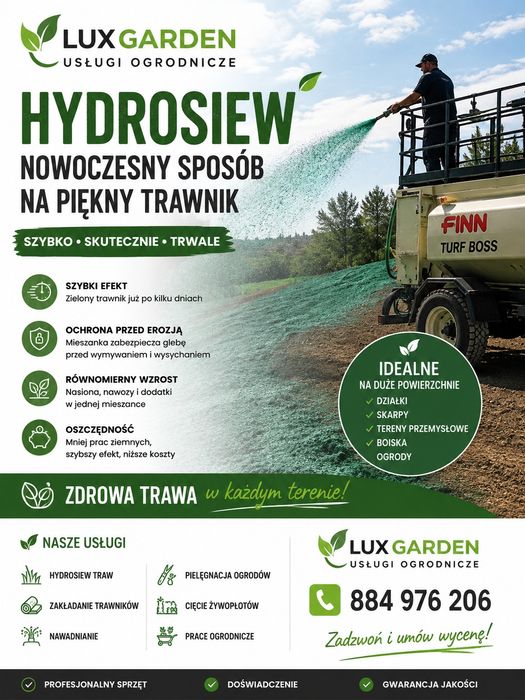 Hydrosiew trawy. Usługi ogrodnicze