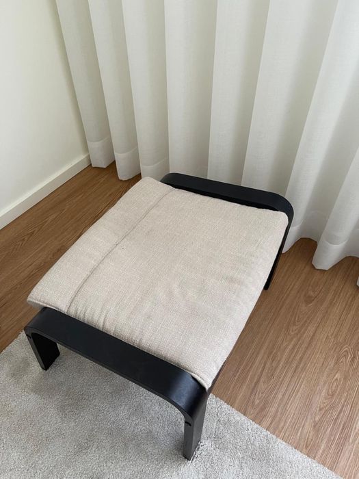 Poltrona e repousa-pés, preto-castanho/bege