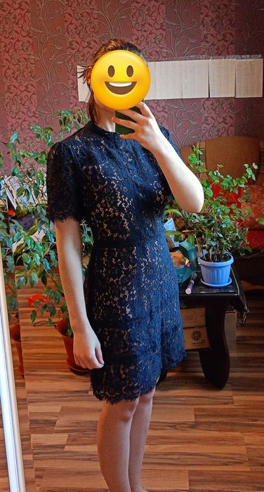 Синя сукня міді М/38 oasis tamara мереживо і бежева підкладка