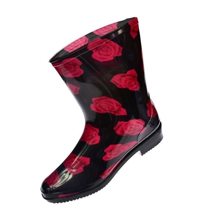Kalosze damskie gumowce kwiaty ANX-01 Red-1 rozm 39