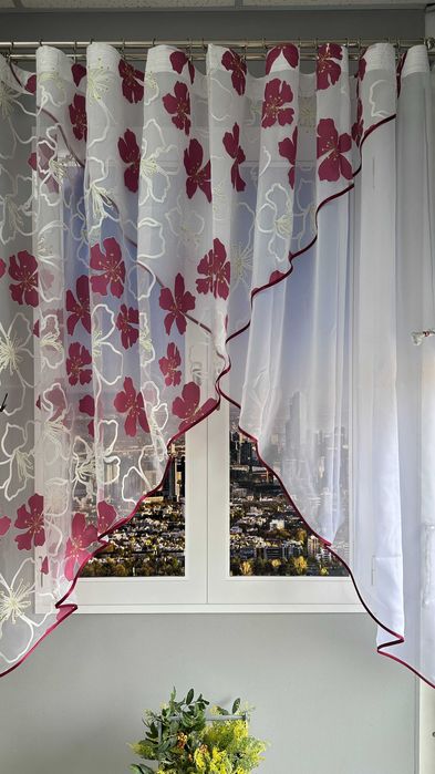 Занавіска штора тюль на кухню два кути квіти смужки