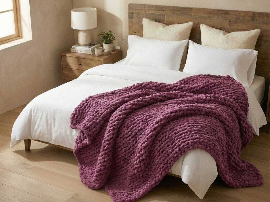 Плед ручної в'язки (190х200х2см, 7кг). Велика палітра і розмірна сітка