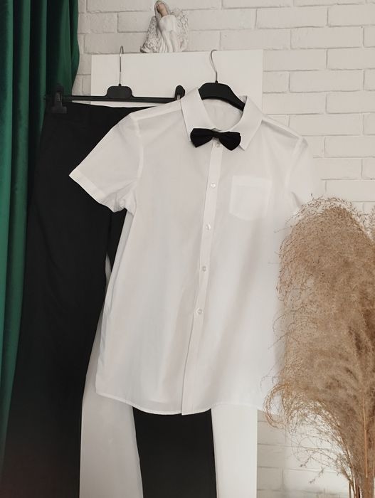 Koszula biała mucha spodnie r 11/12/13 lat