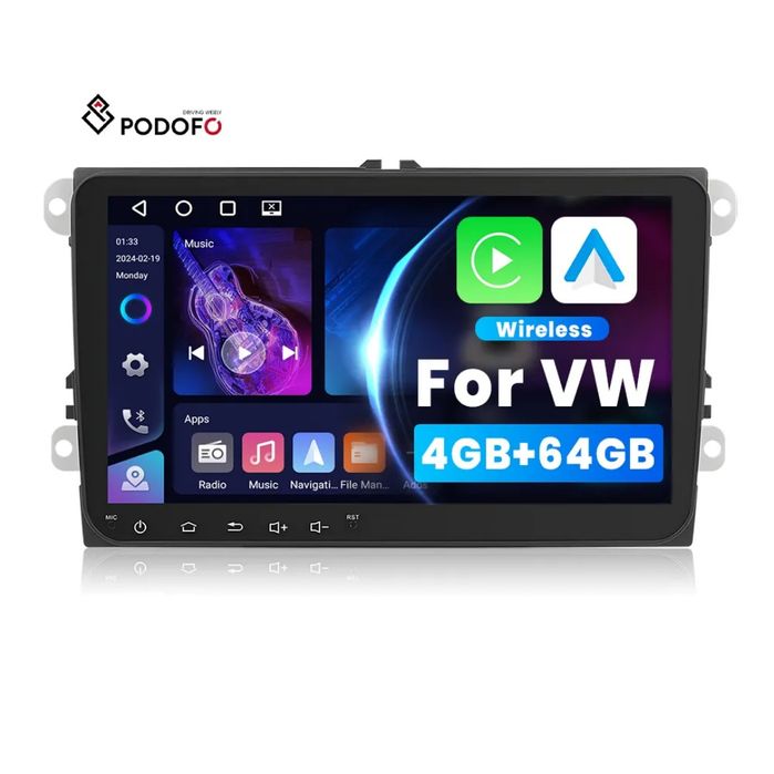 Rádio Android com Carplay 9 polegadas VW Seat Skoda 4/64GB WiFi GPS BT