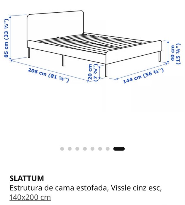 Estrutura de cama estofada,cinza escuro,140x220