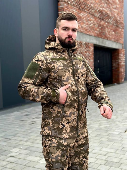 Тактичний костюм SoftShell на флісі піксель
