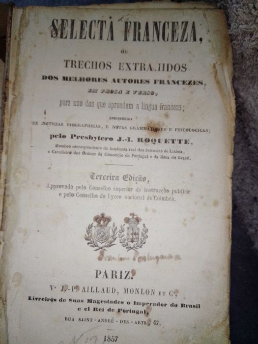 livro antigo frances selecta franceza de 1857