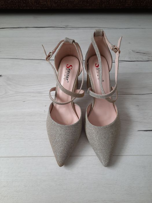 Nowe złote buty sylwestrowe ślub wesele zapinane w kostce 38 39