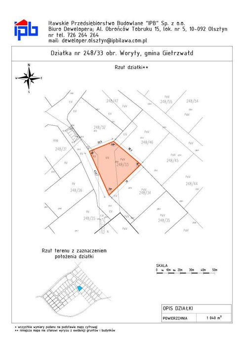 Działka budowlana 1040m² | Woryty koło Olsztyna