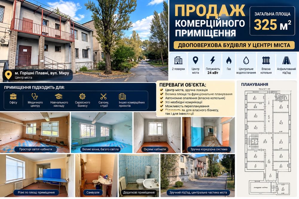 Продаж двоповерхового приміщення в центрі міста Г. Плавні