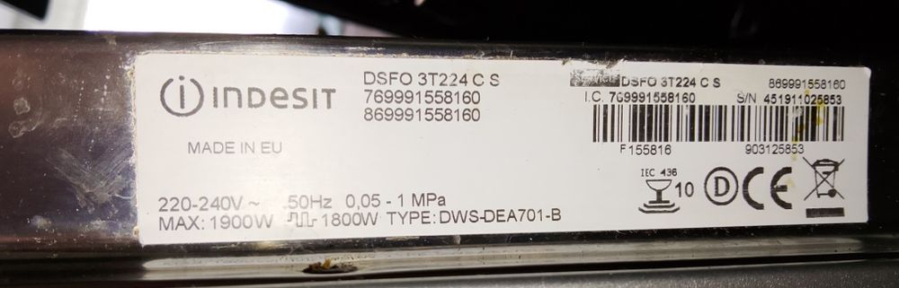 Zmywarka INDESIT model  DSFO 3T224 C S |  45 cm | Ogłoszenie aktualne do 31.08