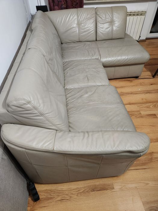 Narożnik skóra naturalna z funkcja spania, mechanizm delfin