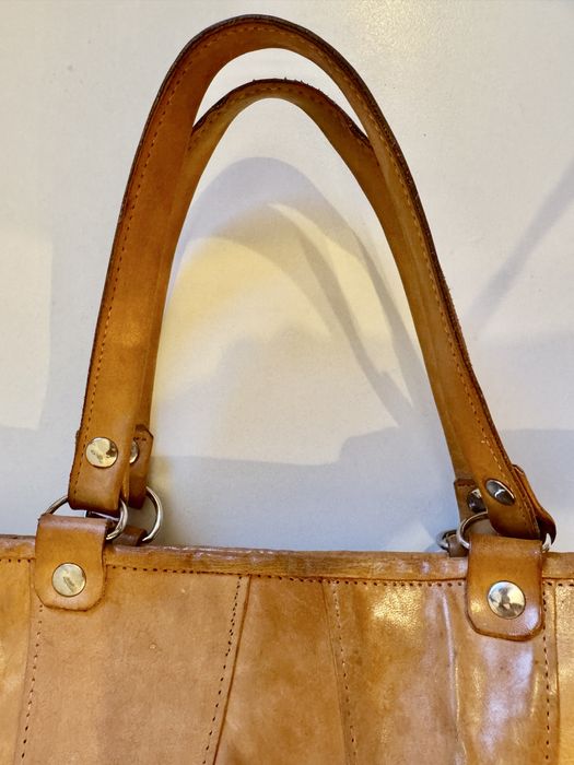 Duża skórzana torba shopper MUUD – whisky, A4 / laptop, ręcznie szyta