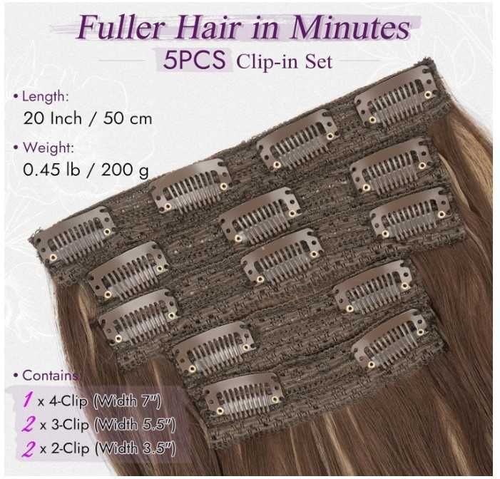 Włosy doczepy, faliste, 50cm, 4 pasma, 200g BARSDAR